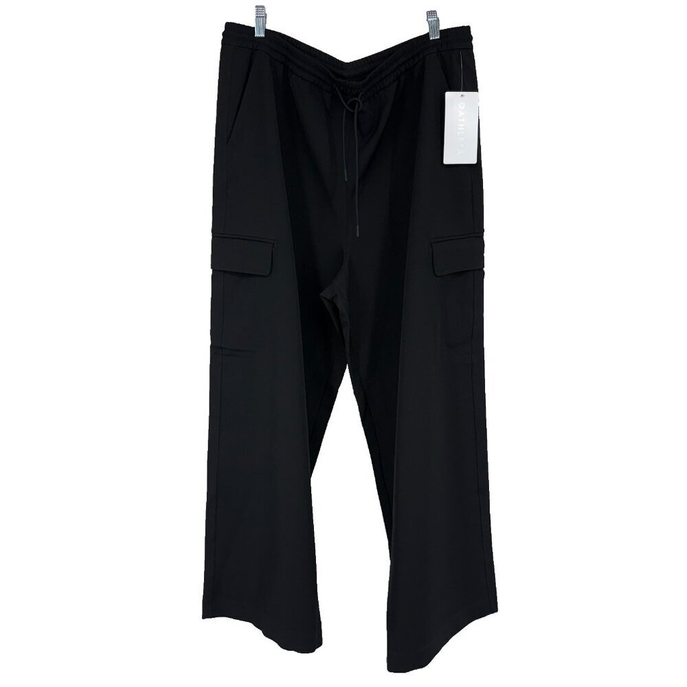 Athleta Women XL Promenade Cargo Pant Wide Leg Black Stretch Waist Athleisure